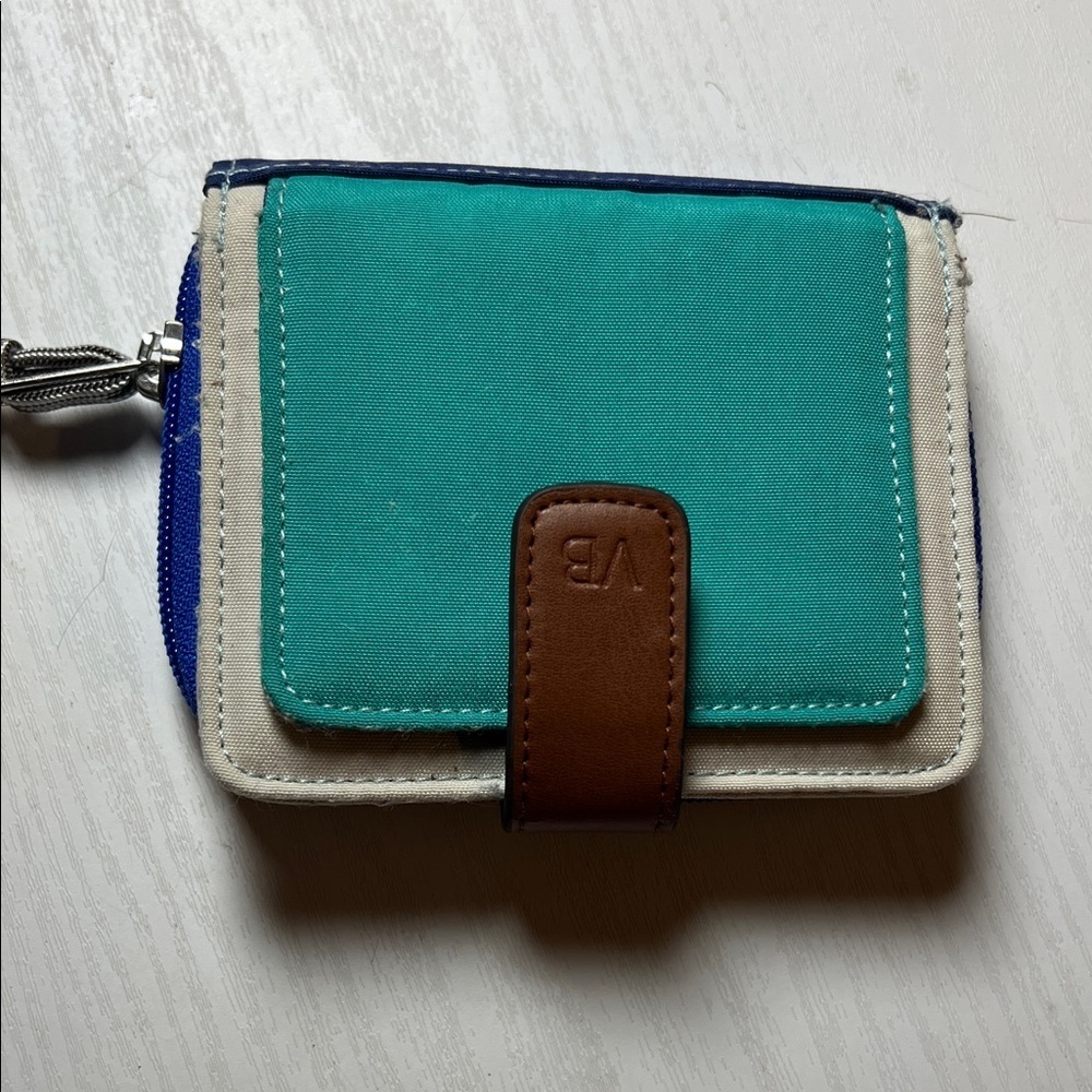 Vera Bradley Teal and Brown Wallet d04 - Picture 1 of 8